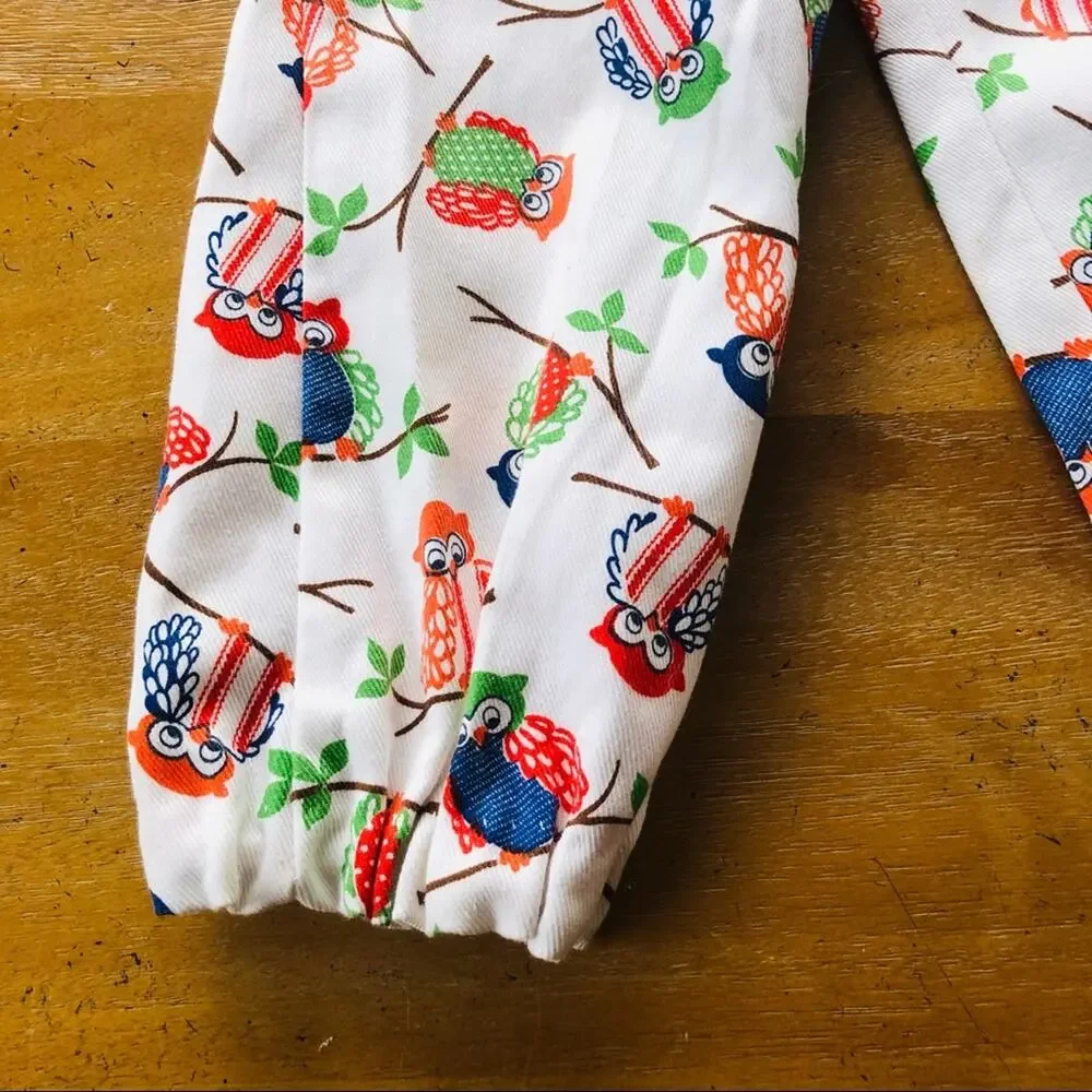 Vintage Owl Pattern Kid's 4T Pants Pajama Bottoms Colorful 70s 80s Cute Unisex